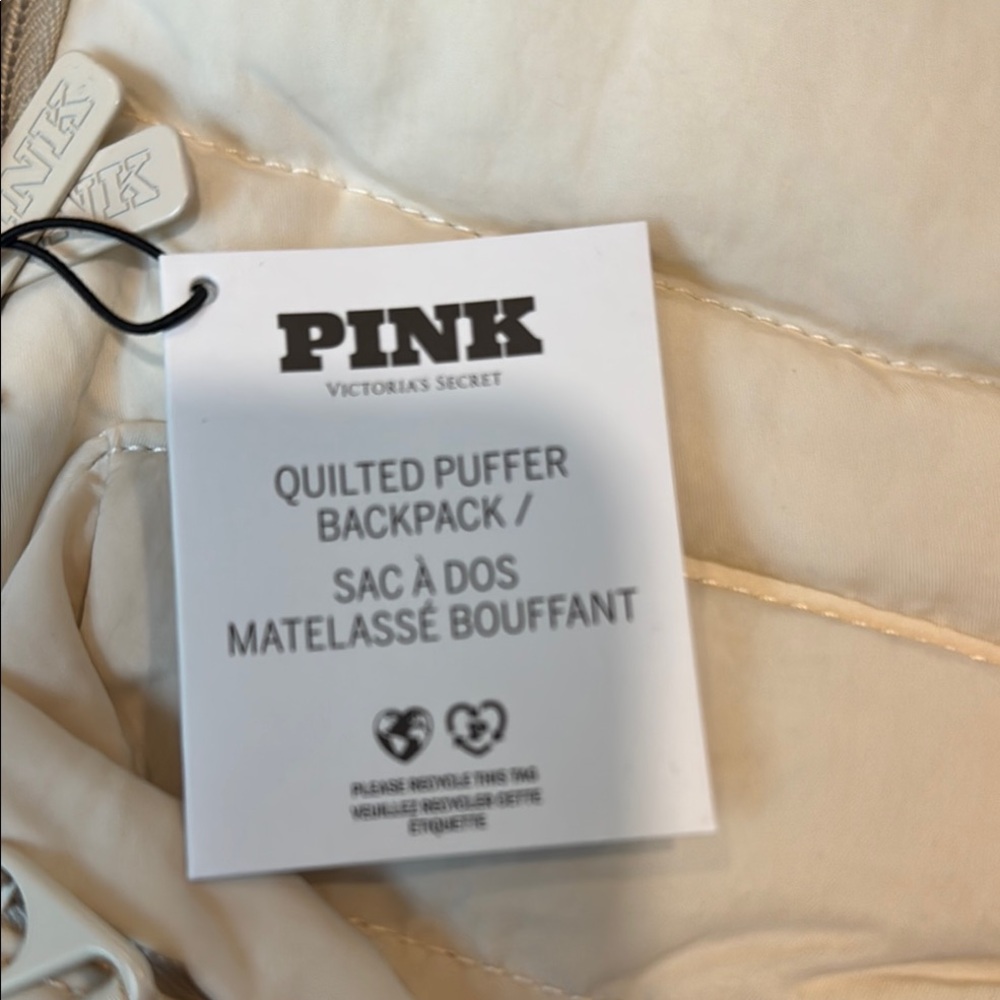 PINK Victoria's Secret Cream Quilted Puffer Backpack - Picture 4 of 6